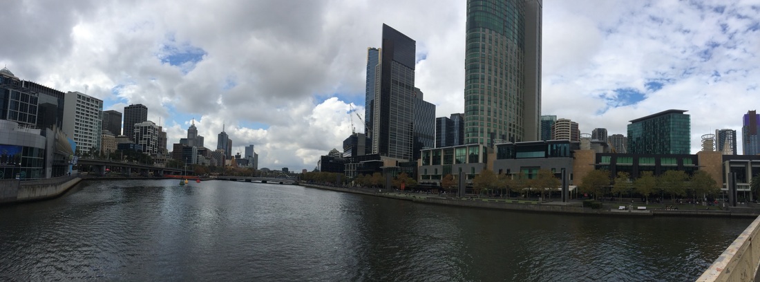 Buildings along a large river in Melbourne, Australia