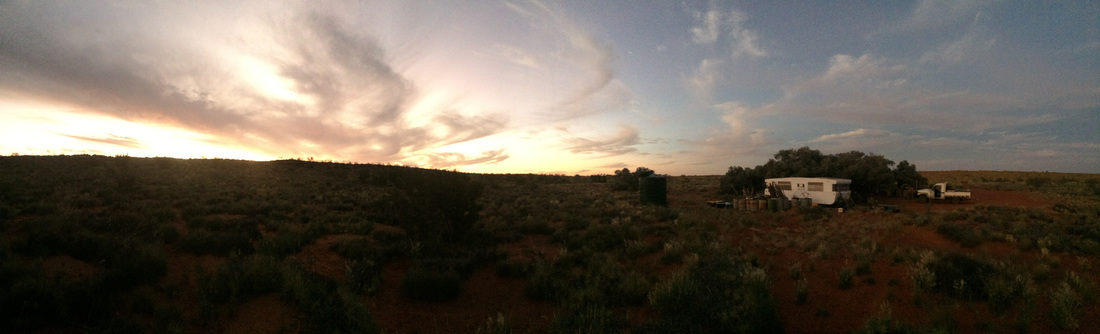 Sunset at a desert campsite in Australian outback